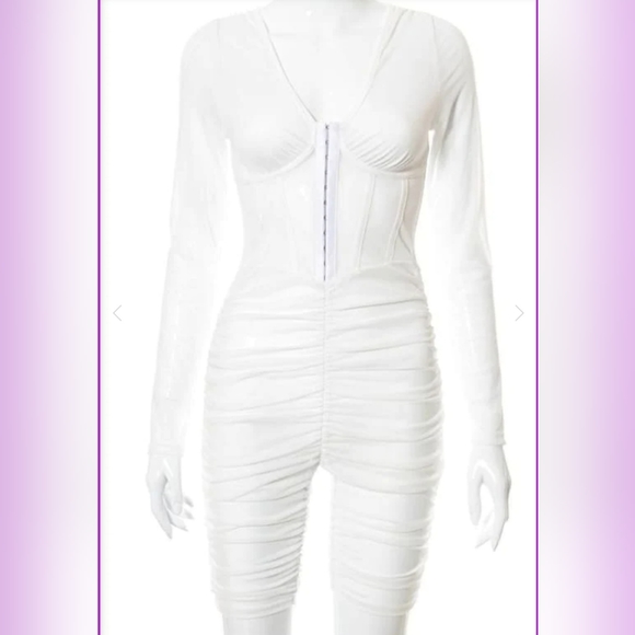 Ivory Mesh Ruched Corset Romper - Picture 5 of 5